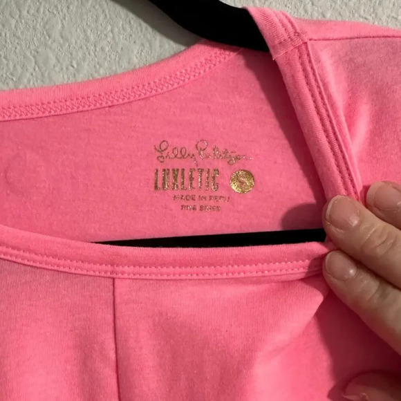 Lilly Pulitzer Greer Cropped Pink Shandy Top Luxletic Crop Athletic Shirt Size S - Picture 4 of 9